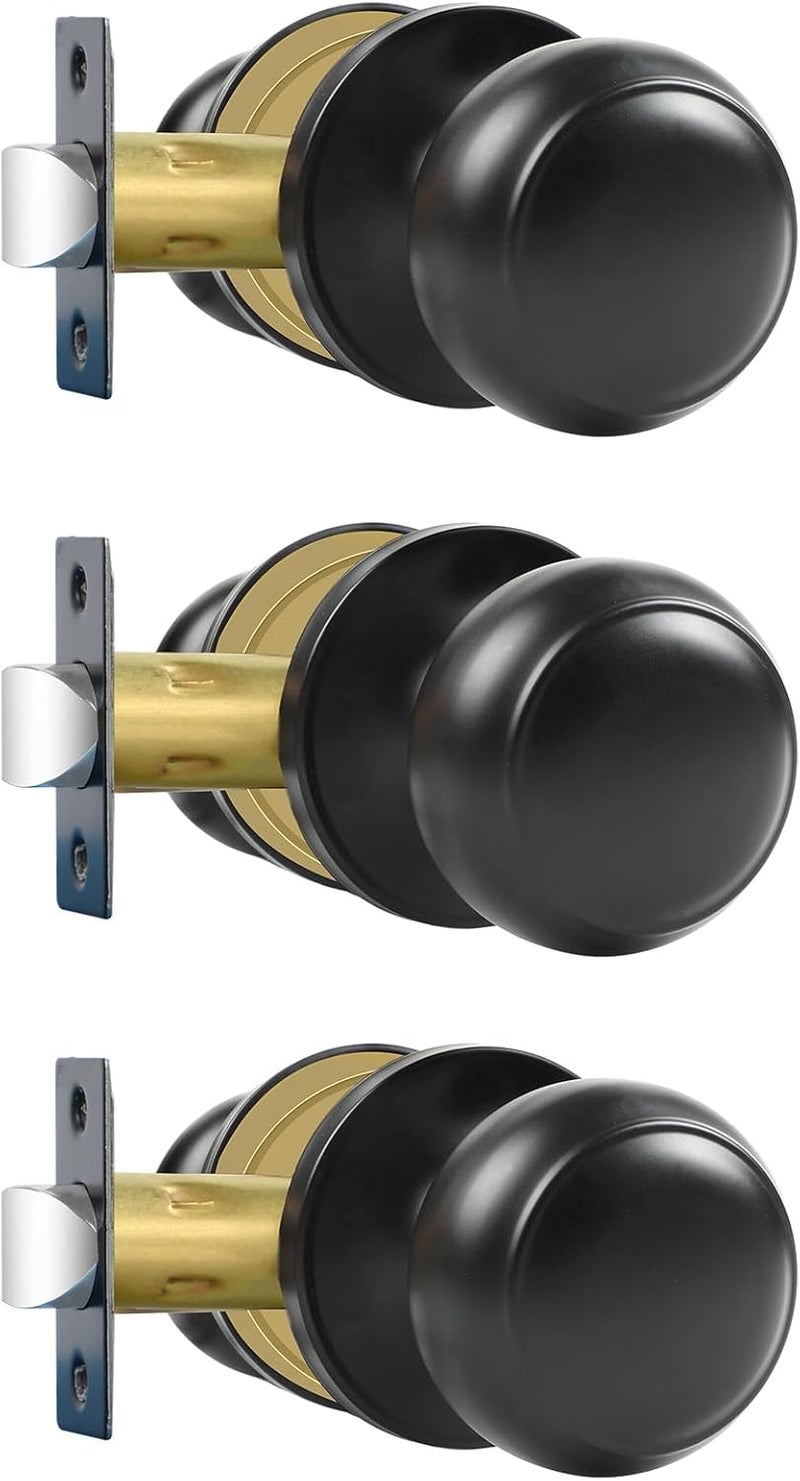 RAZCC Passage Door Knobs, 3 Pack Matte Black Door Knobs, for Hallway & Closet Non-Locking Interior Round Door Handles Keyless Reversible for Left Right Handed Doors - Image 1